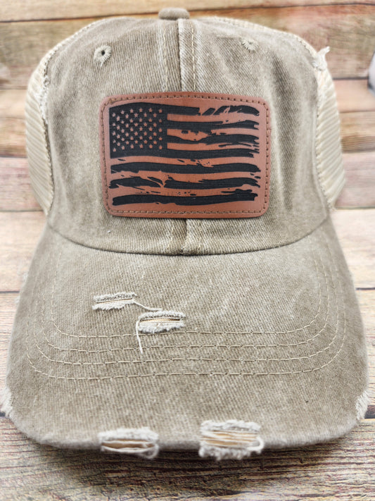 Baseball Cap Tan Distressed - Flag
