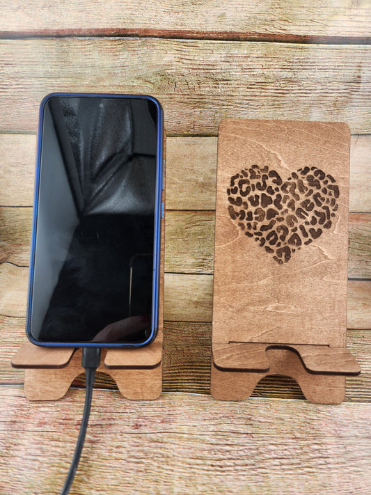 Cell Phone Stand - Leopard Heart